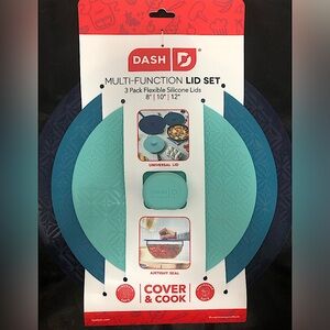 Dash Silicone Lid Set: 3 sizes/3 colors - 8” Turquoise, 10” Teal & 12” Midnight.